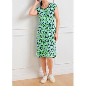 NWT Talbots Dress Sz XLPetite Floral Fields Open Back Green Blue 50+ UPF Outdoor